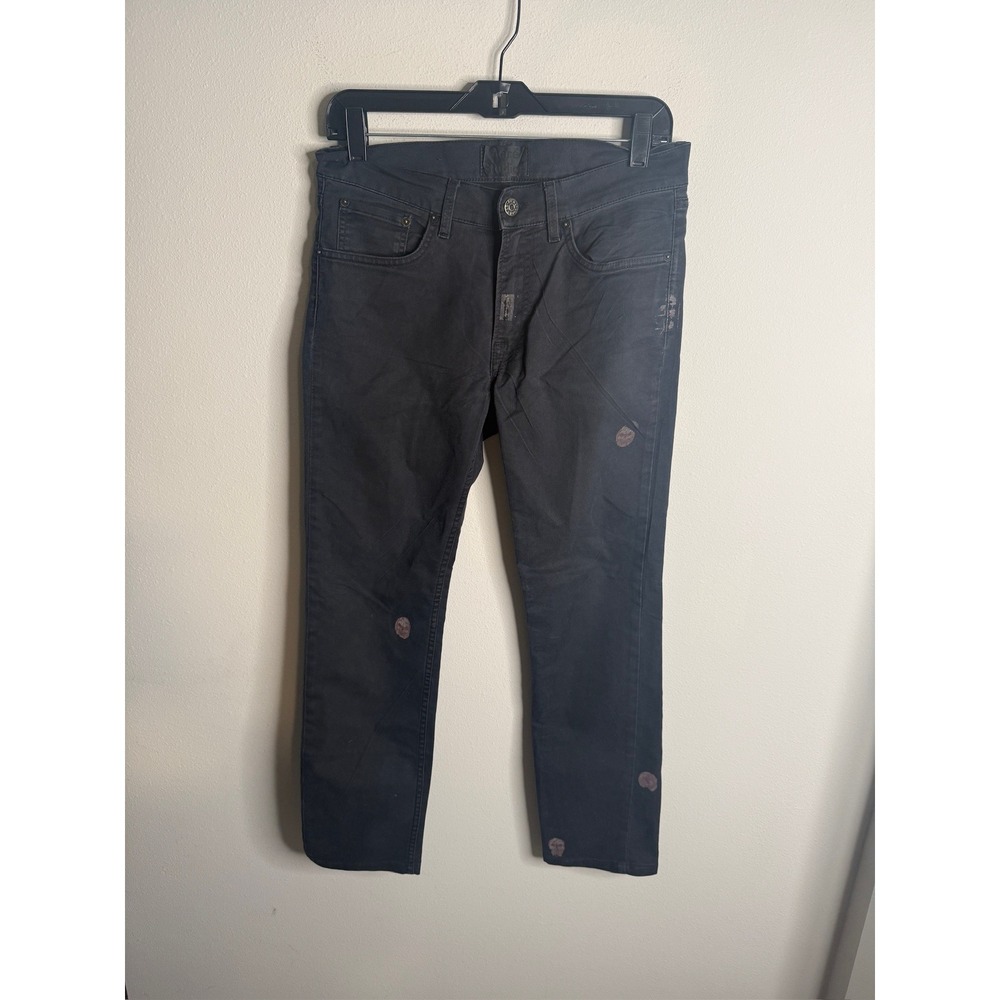 Acne Studios Men's 30 Black Slim Fit Skull Print Denim Jeans Casual Grunge Goth